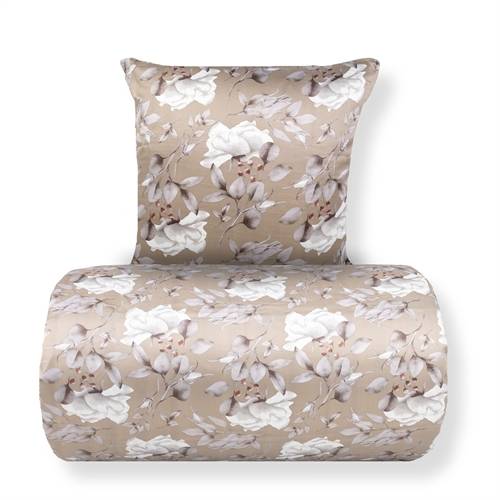 Sänglinne - Satin - Brun vändbar blommönster
