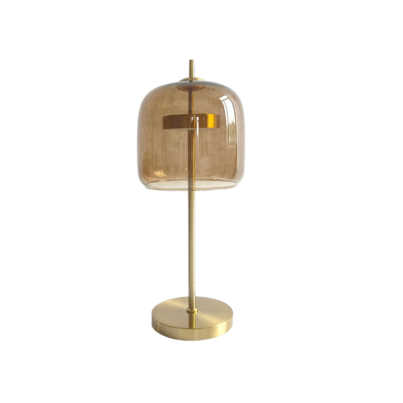 ChicNordik – Lyxig Glaskamp med Gyllene Bas - Amber / 24 cm diameter / Varm vit