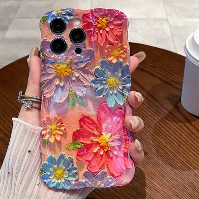 Nytt rosa och blått Sakura-designsskyddsskal för iPhone 16 Pro Max, heltäckande vågkantsskyddande skal för iPhone 15 Pro, 14 Plus, 13, 12, 11, kreativ - Skrikrosa (Multi-size)