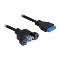 Delock USB 3.0 Pin Header - USB intern til ekstern kabel - USB Type A (hun) til 19 pin USB 3.0 samlekasse (hun) - 50 cm - sort