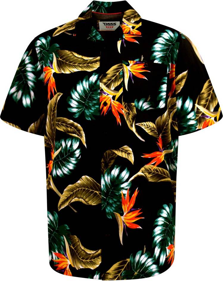 2XL - Hawaiiskjorta i stora storlekar - D555 Selby Hawaiian AOP Short Sleeve Revere Collar Shirt Black