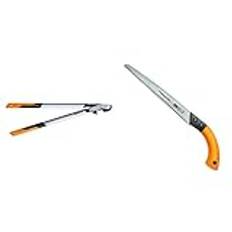 Fiskars PowerGear X Bypass-Getriebeastschere für frisches Holz, Länge: 80 cm, Schwarz/Orange, LX98-L & Handsäge für frisches Holz, Mit feststehendem Blatt, Sägeblattlänge: 33 cm, Schwarz/Orange, SW84