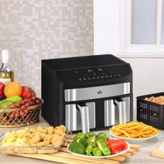 Varmluftfrituregryde 8L Frituregryde med Dobbeltkammer, Airfryer med 10 Programmer, 2400W Airfryer med Touchscreen, Opskrift, Sort