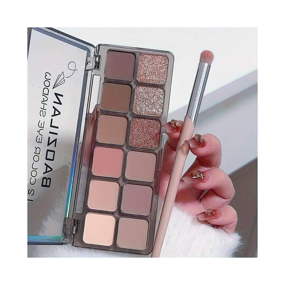 (Matches the image, 01) 12 Color Eyeshadow Palette Rose Earth Tone Shimmer Matte Long-Lasting Highly Pigmented Natural Look Daily Wear