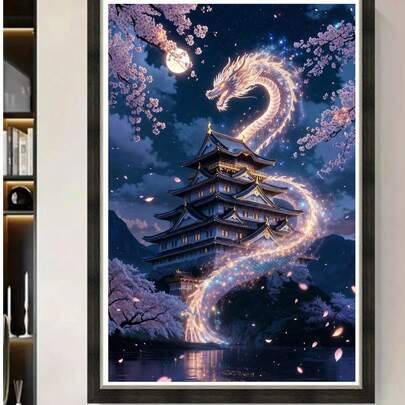 1 st Fantasy Moonlight diamantmålarsätt – slott, klassisk paviljong och draktema, diamantkonst, DIY-heminredning eller present för vuxna, rund fullbor (40*50 Ramlös,30*40 Ramlös)