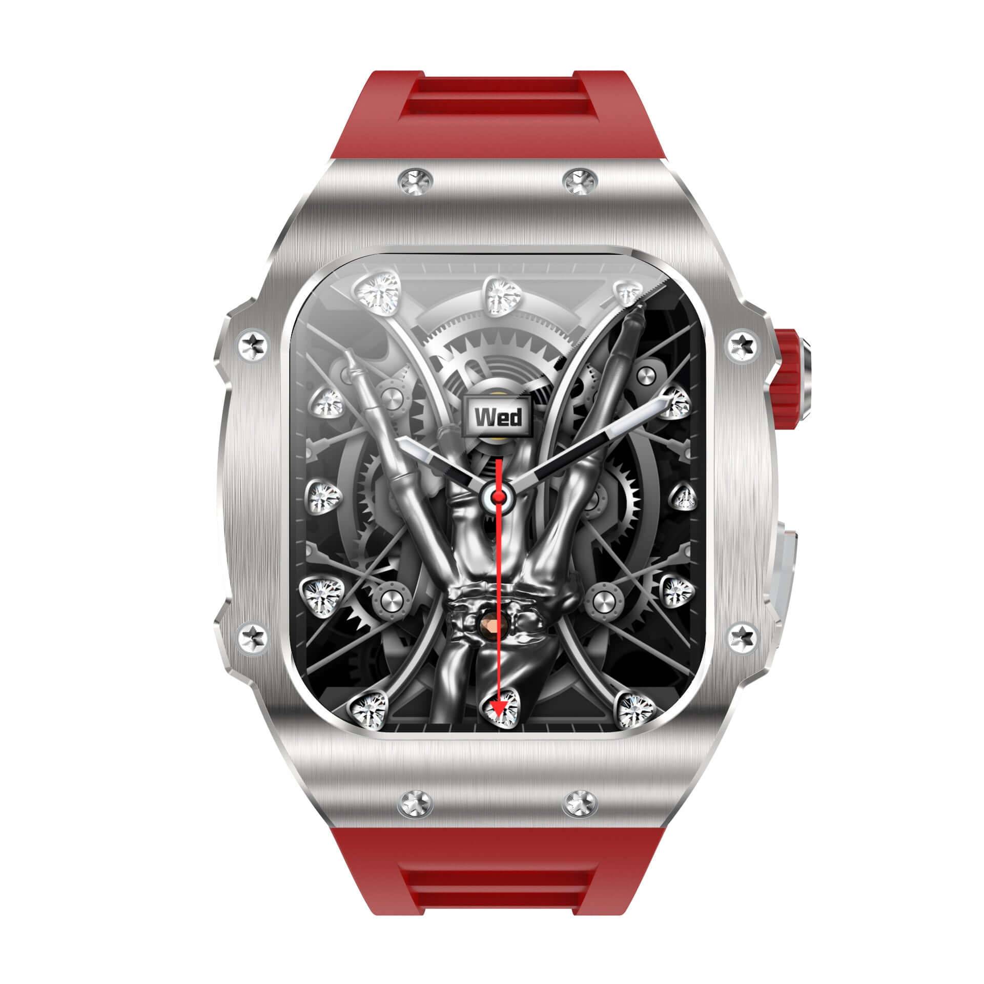 Men Waterproof Smart Watch BT Calling Heart Rate Monitor - White Frame Red Strap