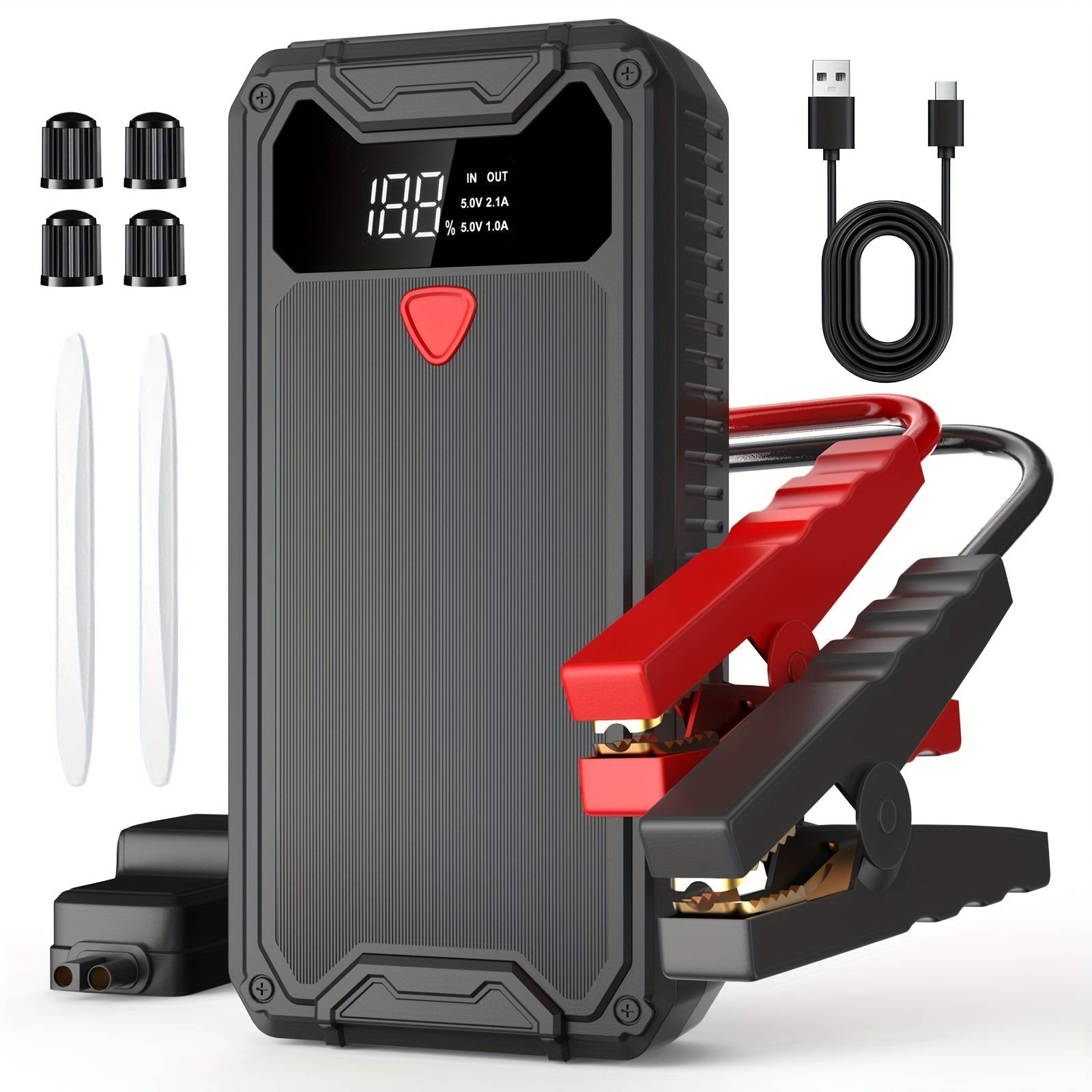 TEMU 6000 A Portable Car Jump Starter Power Bank, 12 V Vehicle Booster, Suitable For .5 L Petrol Or 6 L Engines, Includes An Led Flashlight And An Lcd Screen