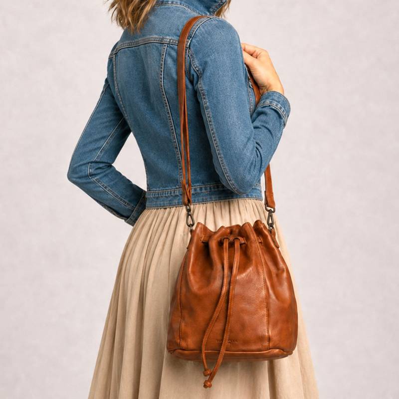 Olive bucket bag - Crossbody i cognac skind - Dame - Montana