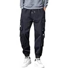 Herr arbetsbyxor elastisk midja: Herr cargo arbetsbyxor andningsbara haremsbyxor bekväma cargobyxor lös passform joggingbyxor raka ben casual joggingbyxor med fickor, Svart, XL