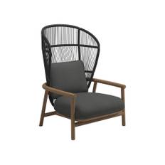 Gloster - Fern High Back Lounge Chair, Meteor/Raven, Kat.B Blend Coal - Fåtöljer utomhus - Sebastian Herkner - Metall/Trä/Textilmaterial