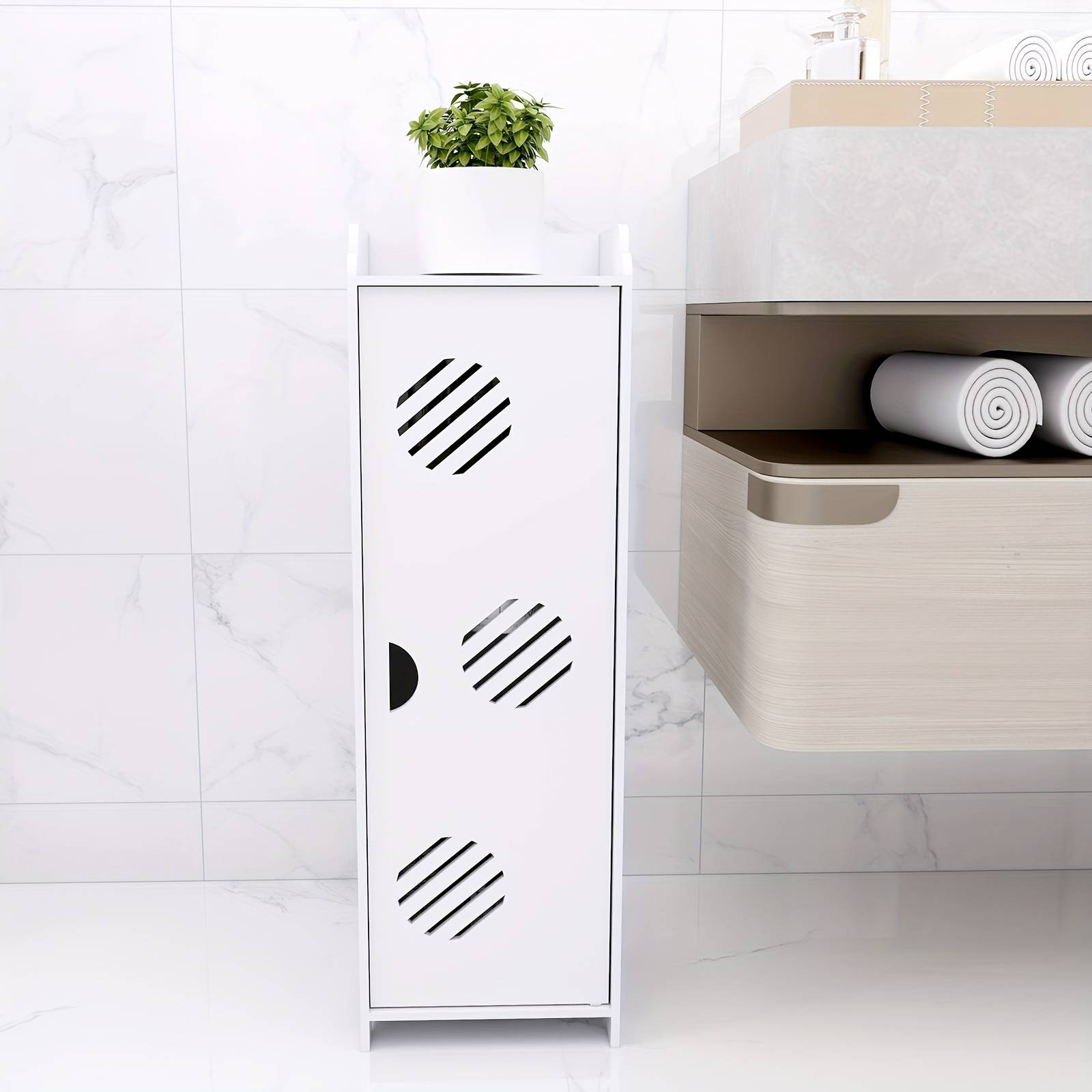 White Pvc Bathroom Cabinet With Door - Toiletries Organizer Shelf, Bathroom Storage For Homes, Space- 24x20x75cm, Sturdy