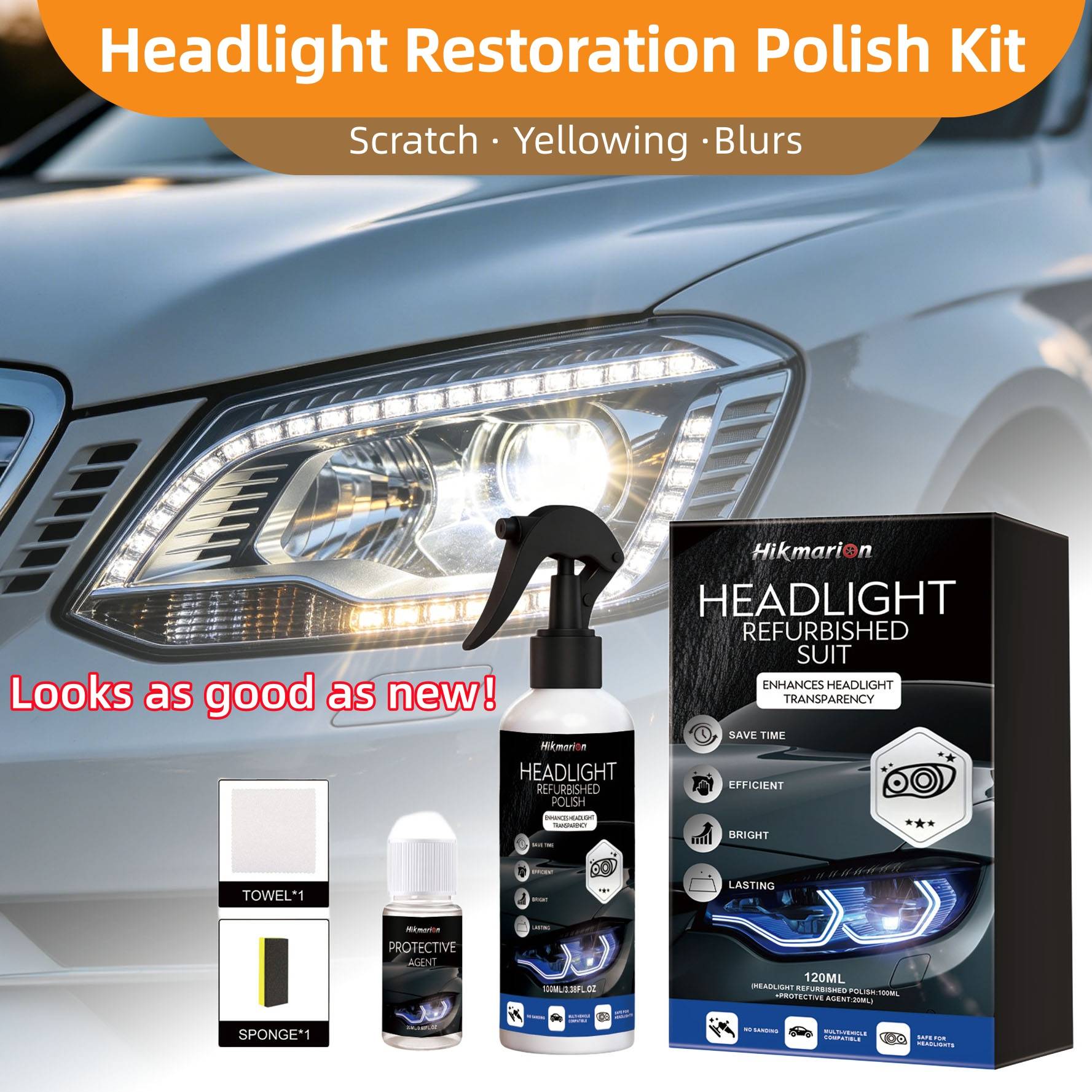 Headlight Restoration Polish Kit Car Headlight Scratch Removal Repair Cleaning Solution Reduce Oxidation Headlight Polish Liquid