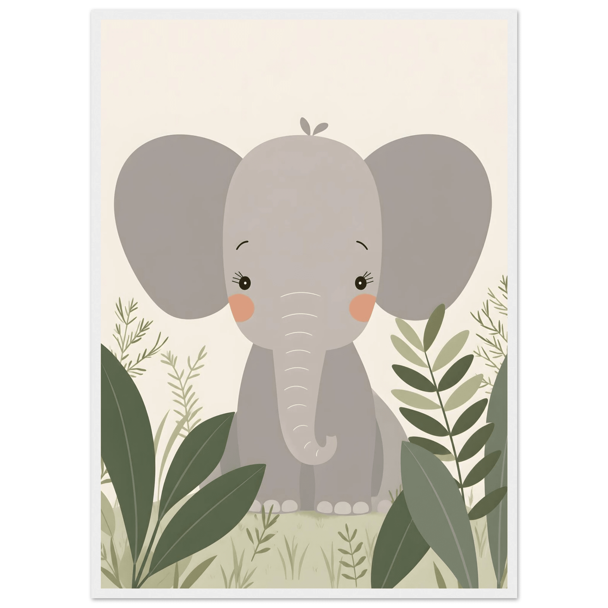 Elefant i djungeln poster-50x70 cm / 20x28″ / Med ram / Vit