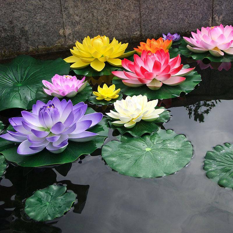 10 cm Konstgjorda Lotusblommor Set om 6 Plast Vattenlilja Flytande Dekoration för Dam Akvarium Trädgård Hemmakontor vit