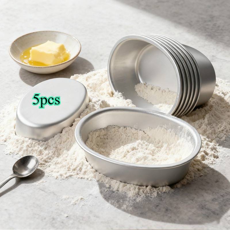 5pcs Aluminum Small Oval Cake Baking Pan, Anodized , Suitable For Cheesecake, Toast, Desserts, Birthday Kitchesupplies | | Cake Bread Mold, Diy Mold, Outdoor Baking Pan. Family Gatherings