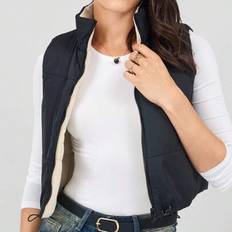 Women&#39;s Sleeveless Zip-Up Casual Warm Padded Coat,Winter Women Coat,Clashing Reversible Jacket,Winter Women Clothes,Black Coat - Black - L,M,S,XS