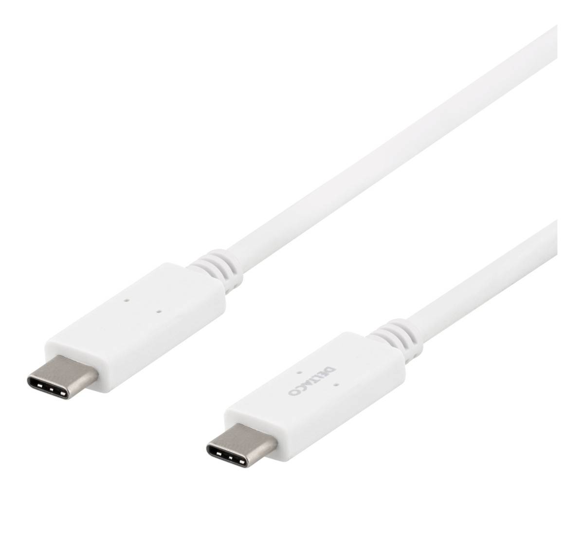 USB-C till USB-C kabel Deltaco 5 Gbit/s, 5A, 1m, vit
