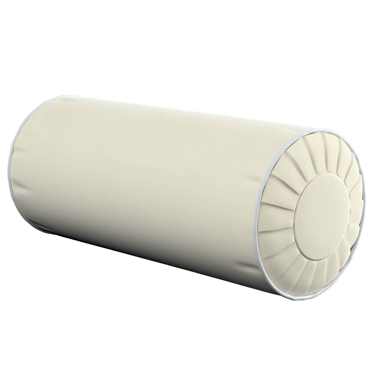 Cylinderpude med folder i velour, OffWhite, Ø20x50cm, Velvet
