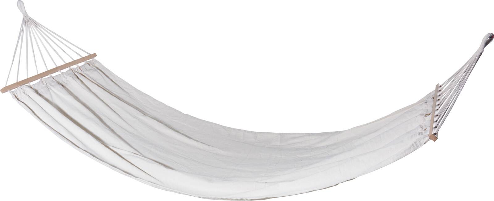 Hængekøje i bomuld og polyester med træstænger, 200 x 100 cm.