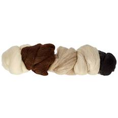 Rayher 53879000 5-pack naturliga ulltoppar för filtning, mjuk rovning för vävning och spinning, 25 g vardera, 100% ull
