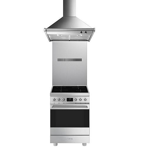 Smeg - 60cm bred. rostfri och elegant induktionsspis med stänkskydd och fläkt
