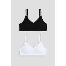 Pige - Sort/Hvid 2-pak vatteret croptop - Size: 134/140 (8-10Y) - H&M