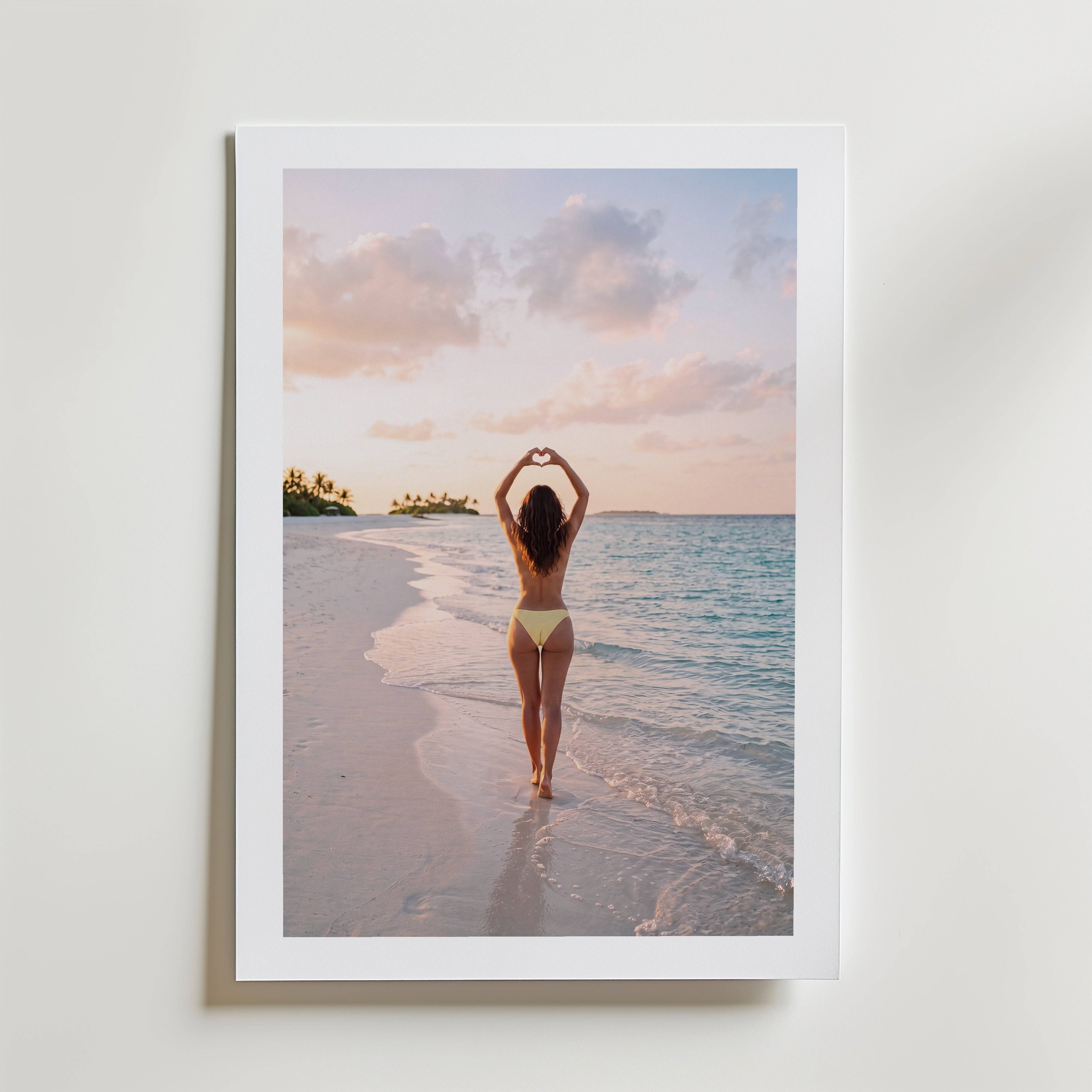 Beach Heart Poster - Fine Art Poster 50x70 cm Med passepartout