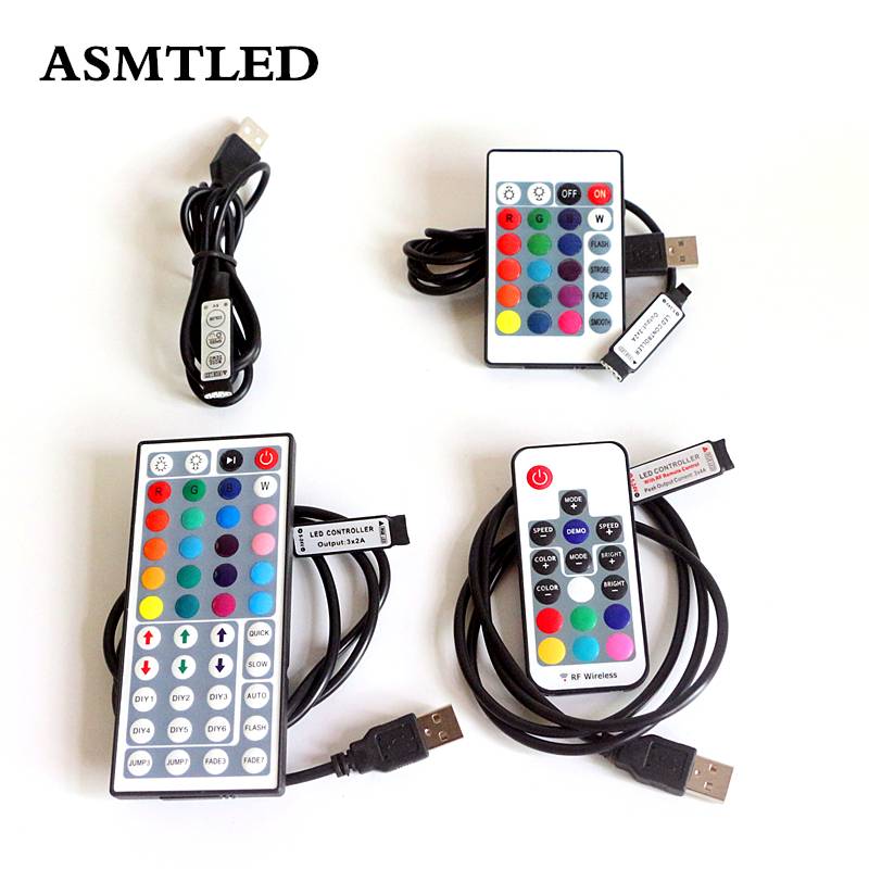 Dc 5v usb led rgb controller mini 3 keys dimmer /24 key 44 key ir remoter /17 keys rf wireless remoter control for usb rgb led strip - 44 nycklar ir