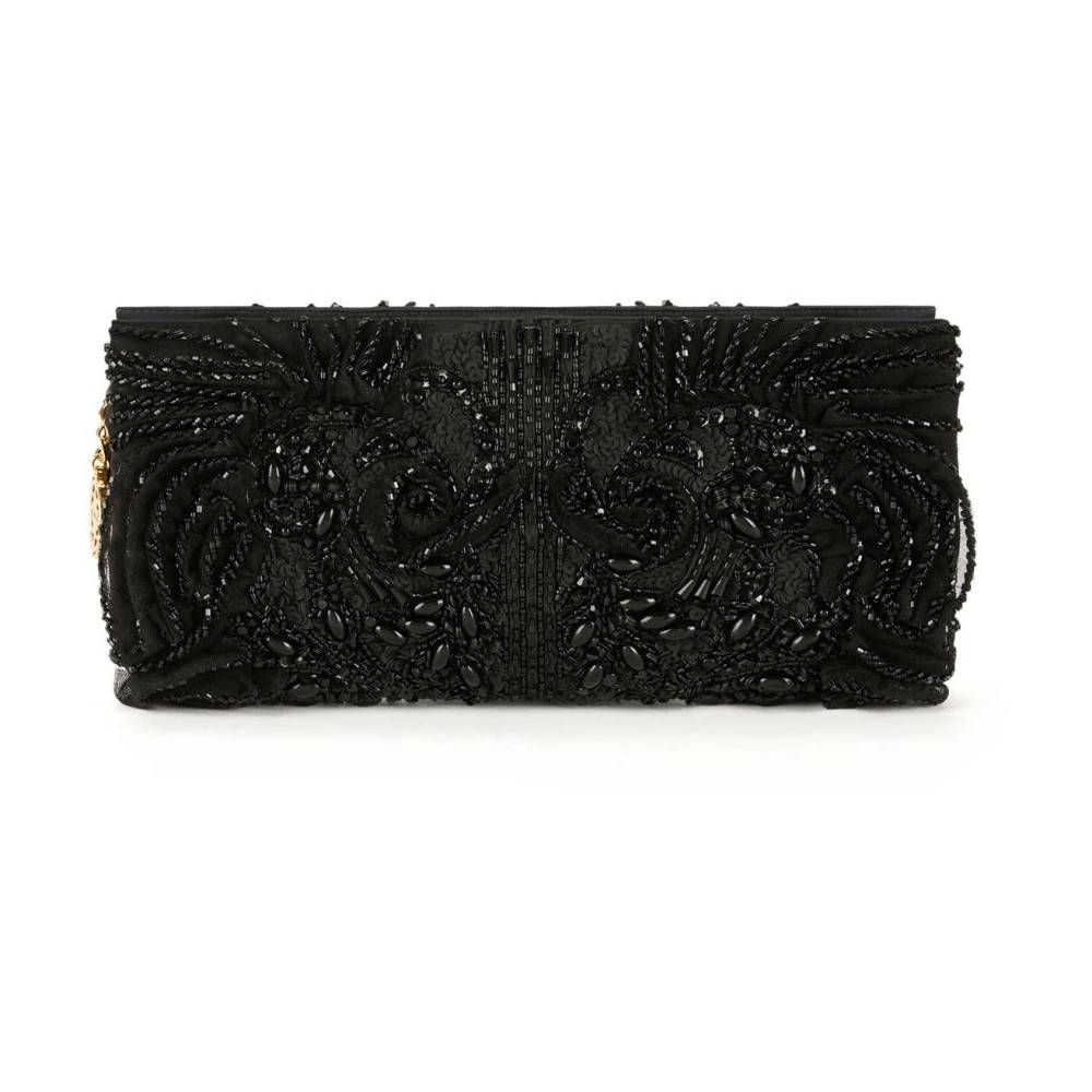 Elisabetta Franchi Satin Clutch Taske med Krystaller - Tasker - Dame - Sort - ONE SIZE - Satin