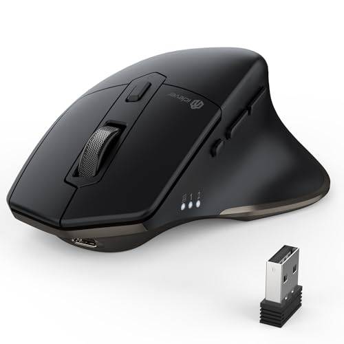 IClever Bluetooth-mus, Bluetooth dubbelläge trådlös mus + 2.4G, uppladdningsbar, flera enheter, 7 knappar med 5 justerbara DPI för PC, bärbar dator, surfplatta, MacBook