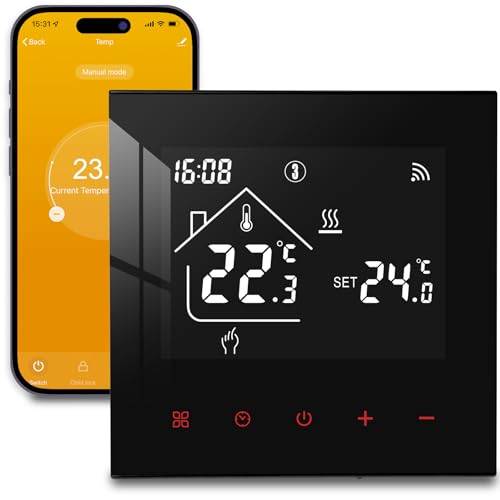Thermostat Fussbodenheizung Smart für Wasser Fußbodenheizung, Beok WiFi Raumthermostat Thermostate Heizung Digital Programmierbar Kompatibel Alexa, Google Home 3A 230V TDR89B-WIFI-WP Schwarz