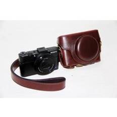 Pu läder kameraväska för sony rx100 ii iii iv v rx100 vi kameraväska med rem - Kaffe