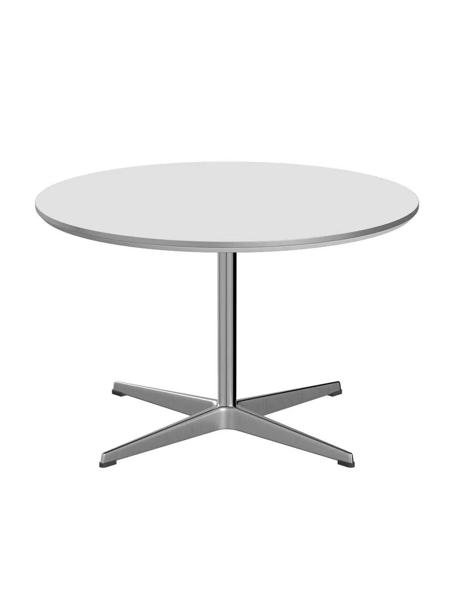 Piet Hein A222 Sofabord, Ø75 cm fra Fritz Hansen Hvid laminat m. alukant - Jacobsen Plus