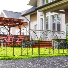 Havehegn Stål 300 cm x 70 cm Højt Dekorativt Gitterhegn Sæt Hegnselementer Landskabshegn Topbuehegn til Hunde Hundehegn til Have Blomsterbede Dyrebarrierer Udendørs Sort