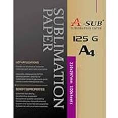 A-SUB sublimeringspapper A4, 210 x 297 mm, 100 ark, 125 gsm, kompatibel med EPSON, SAWGRASS, RICOH, Brother sublimeringsskrivare