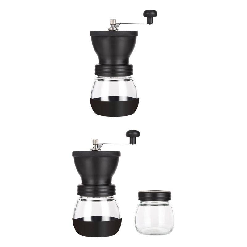 Bärbar Manuell Kaffekvarn Stor Kapacitet Handvevad Malmaskin Rostfritt Stål och Glas Kaffekvarn black