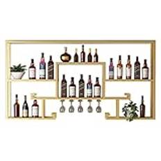 Wall Wine Rack Floating Bar Shelves Liquor Shelf Wall Mounted Racks for Wine Bottles with Wine Glass Holder Hanging Wine Rack Cabinet Bottle Display Shelf with LED Light for Home Bar Dining Room(Gold,