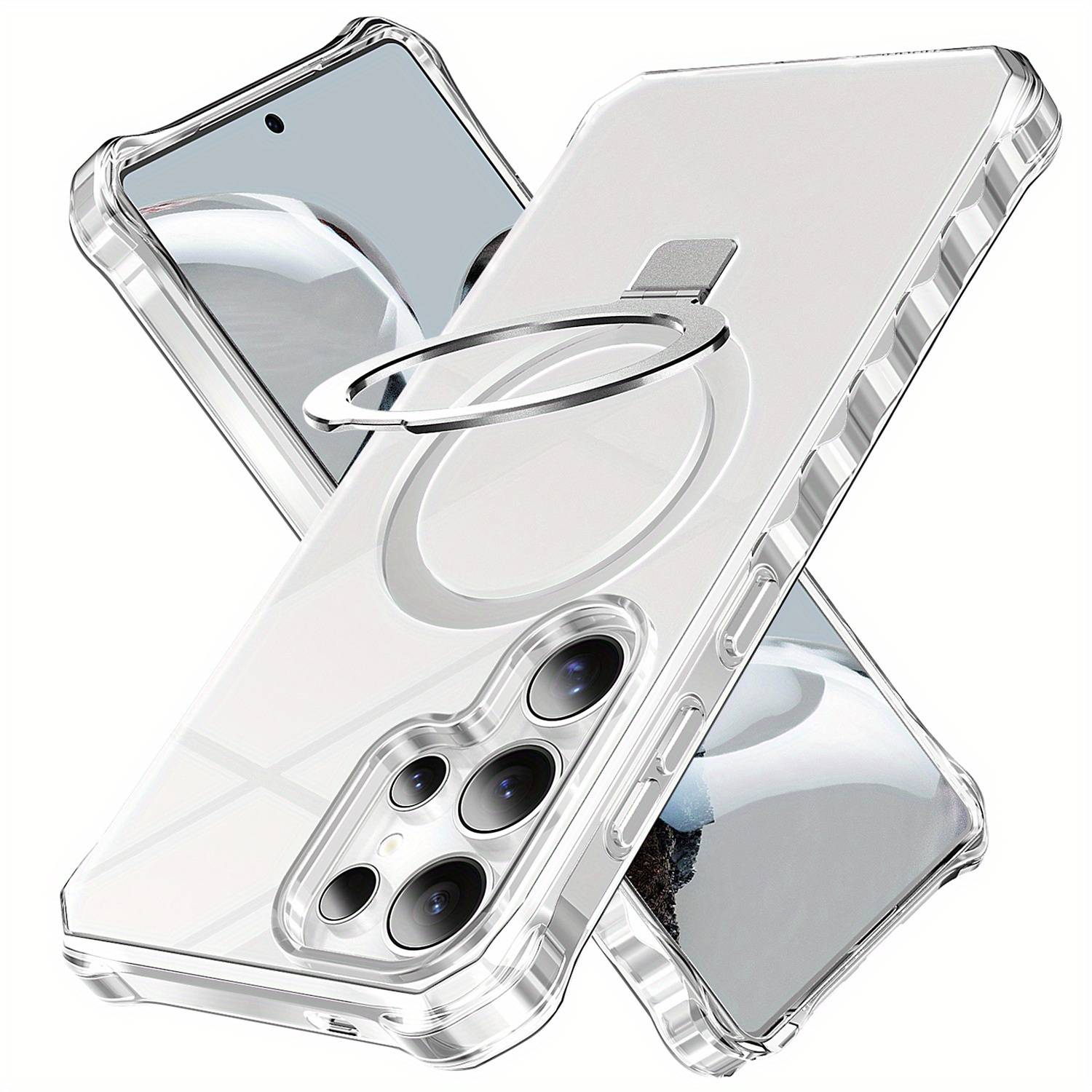 TEMU Phone Case - Case For Galaxy S25 Ultra/s24 Ultra/s25 Plus/s24 Plus/s25/s24, Featuring A Magnetic Ring Stand, Curly Edges, Wireless Charging , And Reinforced Corners, Designed To And Shockproof
