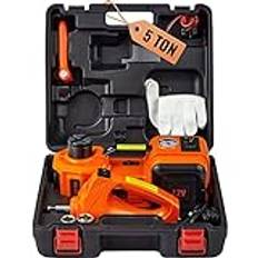 VEVOR Elektrisk bildomkraft, 5 tons hydraulisk domkraft med elektrisk mutterdragare, inbyggd uppblåsbar pump och LED-lampa, bärbar bildomkraft för SUV MPV Sedan Truck Byt däck Garage reparation