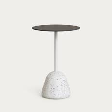 KAVE HOME Tiaret højt udendørs barbord, rund - sort højtrykslaminat og hvid terrazzo (Ø68x97)