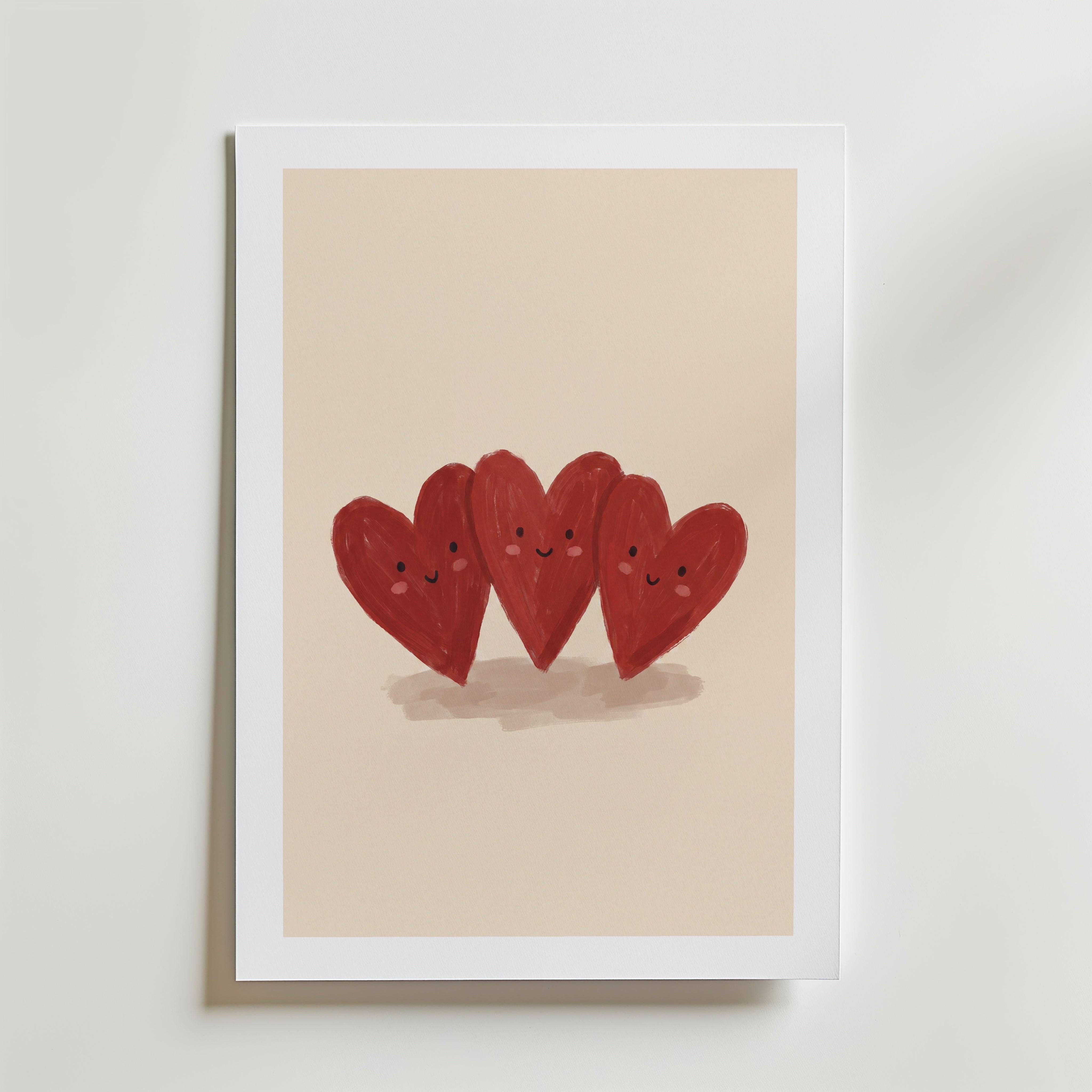 Heart Friends Poster - Premium Canvas 50x70 cm Med passepartout