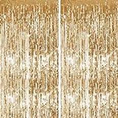 2 st 1 m x 2 m foliegardindekorationer, champagneguld glitter folie frans gardiner streamers bakgrund för födelsedag examen bröllop förlovning möhippa möhippa högtid fest dekoration