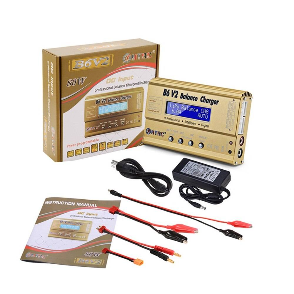 Htrc imax b6 v2 80w 6a rc balans laddare för liion / life / nicd / nimh / high power batteri lihv 15v 6a ac adapter imax laddare - Gyllene med adapter