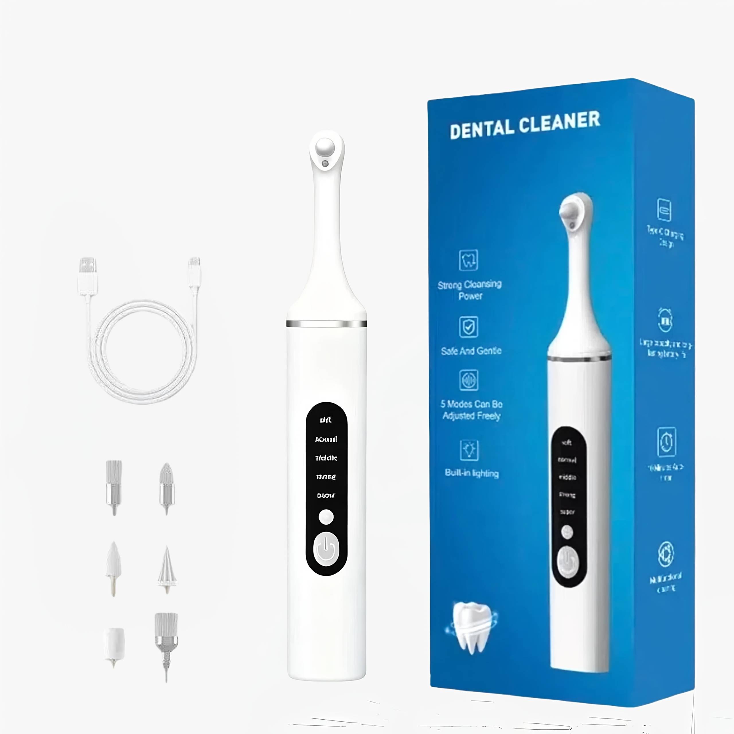 Tooth Polisher, Rechargeable Teeth Whitening Kit For Teeth Cleaning And Whitening, With 6 Brush Heads, Led Light, Convenient Personal Care Kit For Home Use (white)