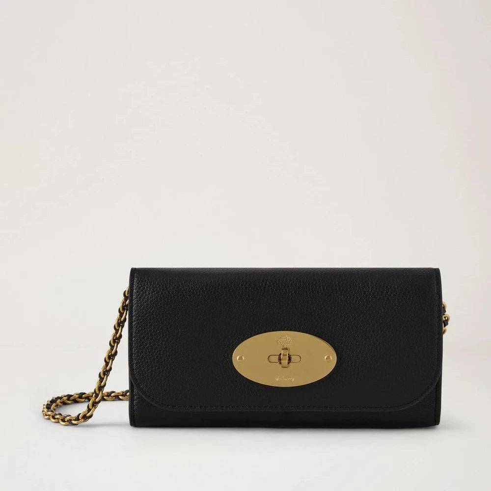 Mulberry Lily Chain Wallet Small Classic Grain Svart