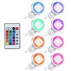 Lixada 8 st RGB LED-skåpbelysning, installationssats med fjärrkontroll för bokskåp, väggskåp, tunn rund form, underbyggd lampa, färgförändrande, dimbar ljusstyrka, justerbar