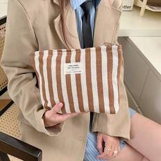 Striped Wristlet Clutch Bag, Practical & Multipurpose, Minimalist Designtravel Essentials For Vacation Summer Holiday Back To School School Stuff Bag - Brown - one-size