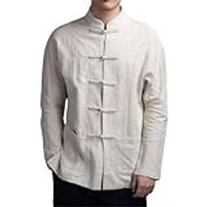 Herr höst kinesisk stil groda knapp linne skjorta lös passform långärmad retro, Linne, XL