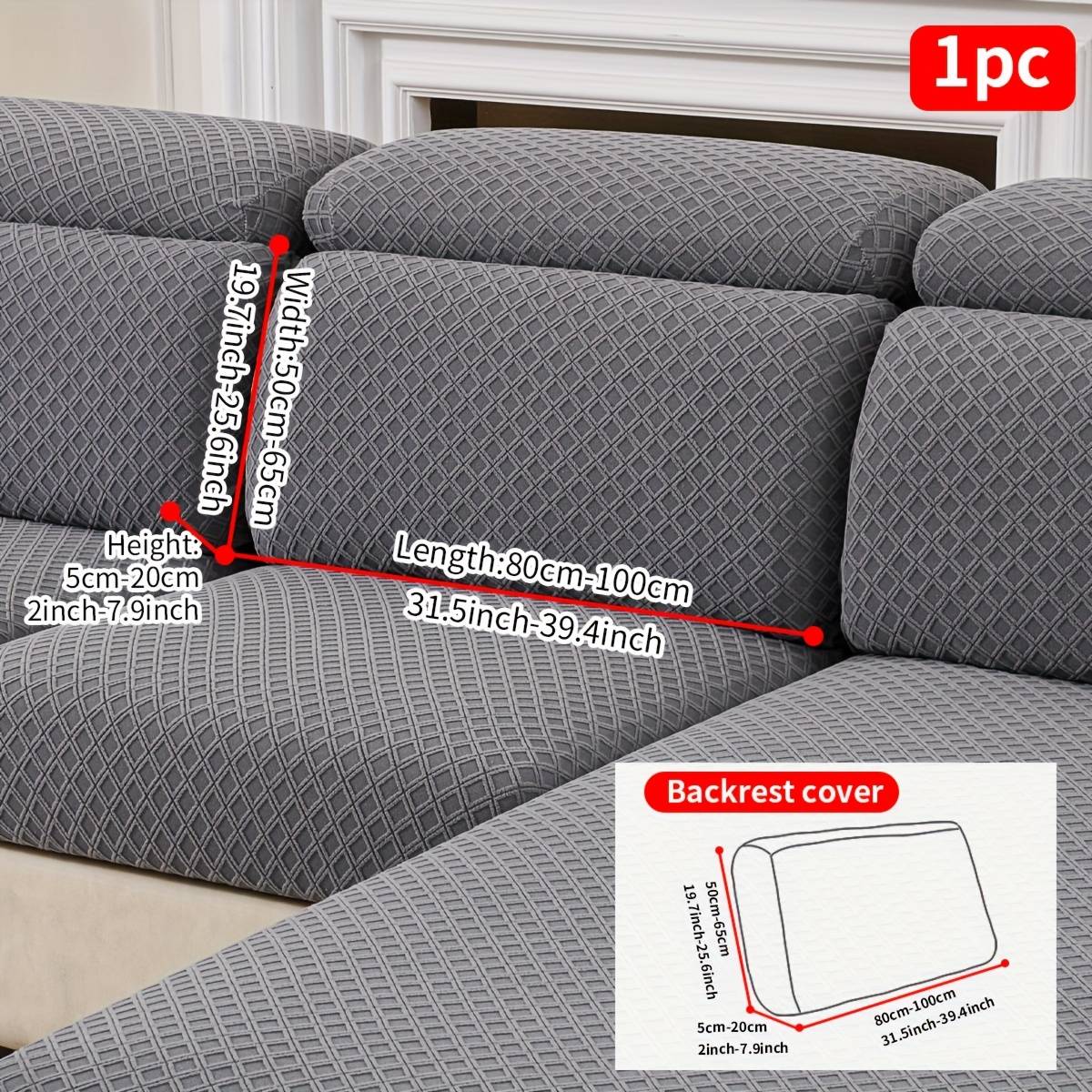 1pc Stretch Sofa Cover, Easy , Small Grid Pattern, Color, Dark Gray, Light Gray, Rice White, Color Optional, Grid Pattern Sofa Cover, Stretchable And