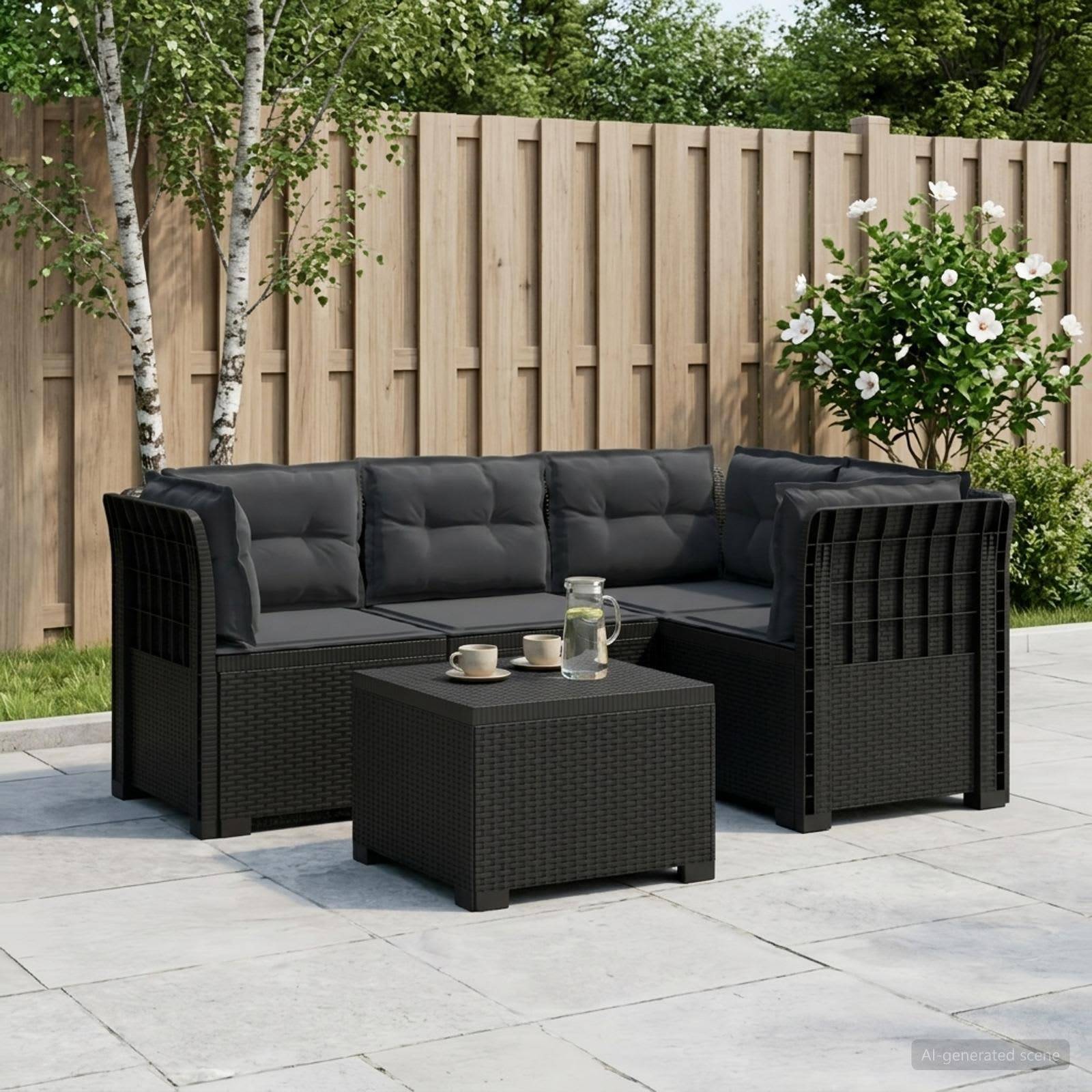 vidaXL 4-personers Have Sofa med Hynder Rattan Look PP Antracit